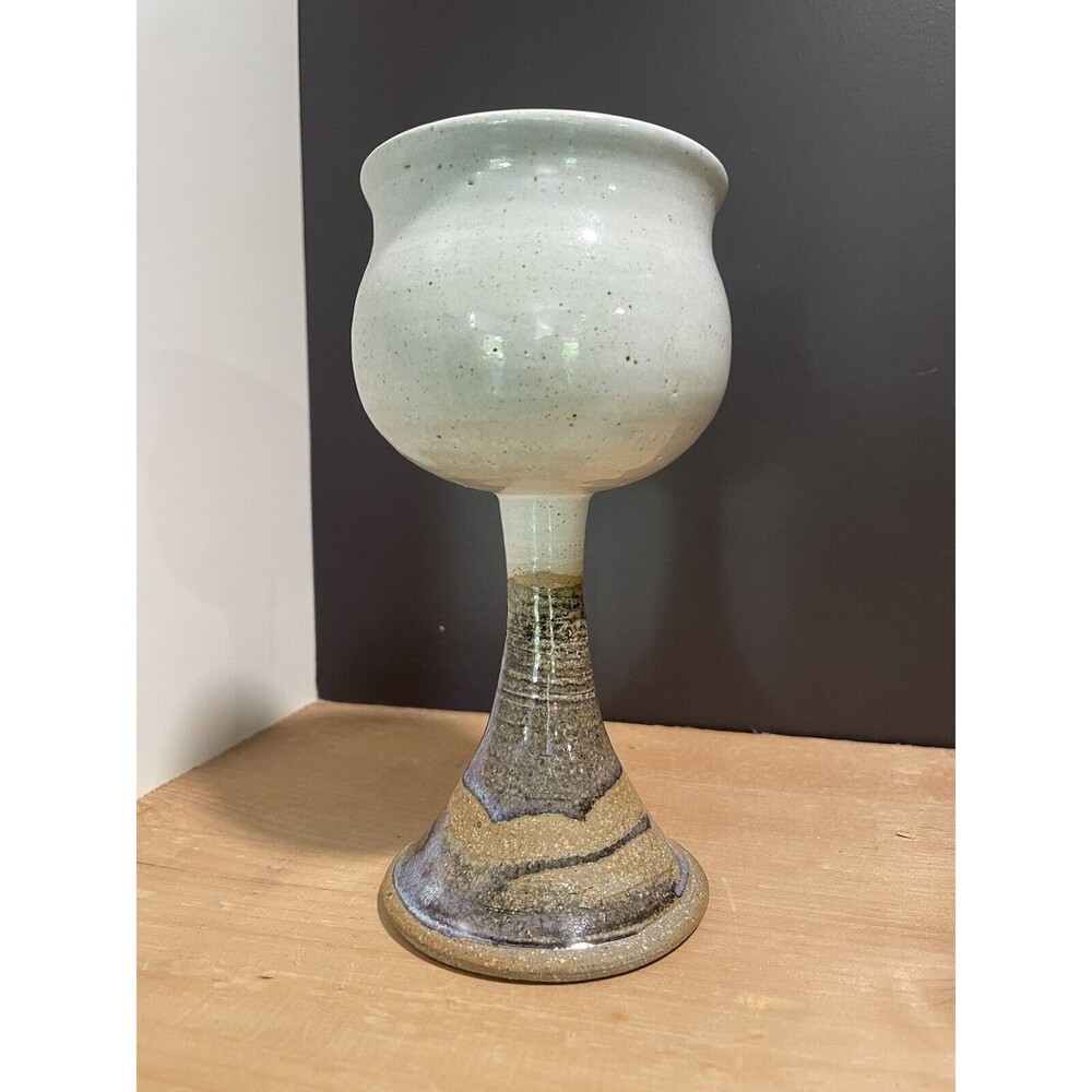 Handmade Art Studio Pottery Glazed Stoneware Chalice Goblet Solid Clay 6"t